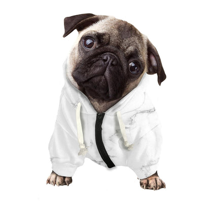 White Grunge Marble Print Dog Zip Up Hoodie