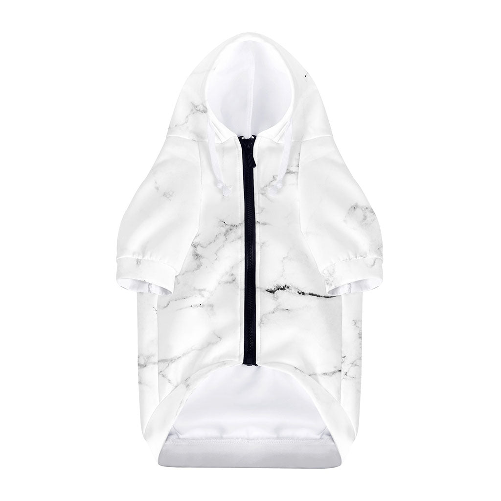 White Grunge Marble Print Dog Zip Up Hoodie