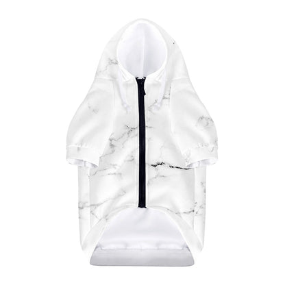 White Grunge Marble Print Dog Zip Up Hoodie