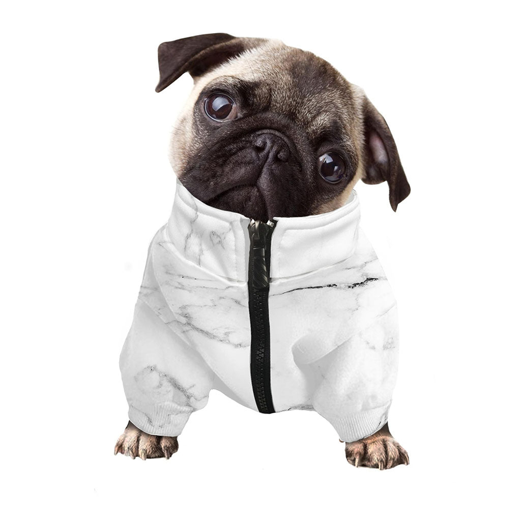 White Grunge Marble Print Dog Zip Up Jacket