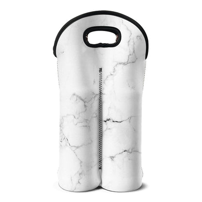 White Grunge Marble Print Double Neoprene Wine Tote