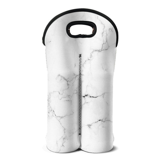 White Grunge Marble Print Double Neoprene Wine Tote