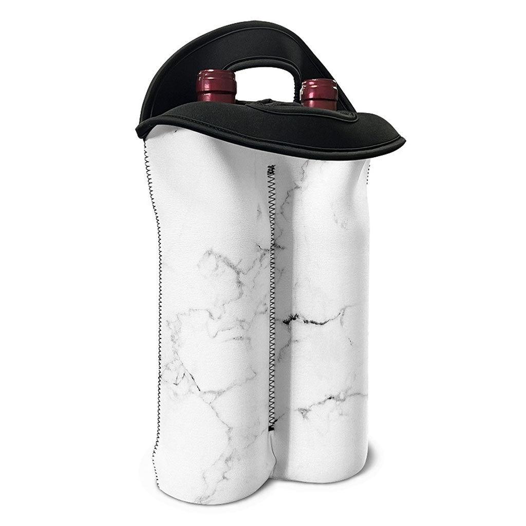 White Grunge Marble Print Double Neoprene Wine Tote