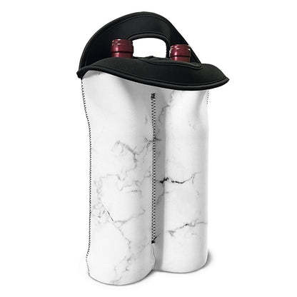 White Grunge Marble Print Double Neoprene Wine Tote