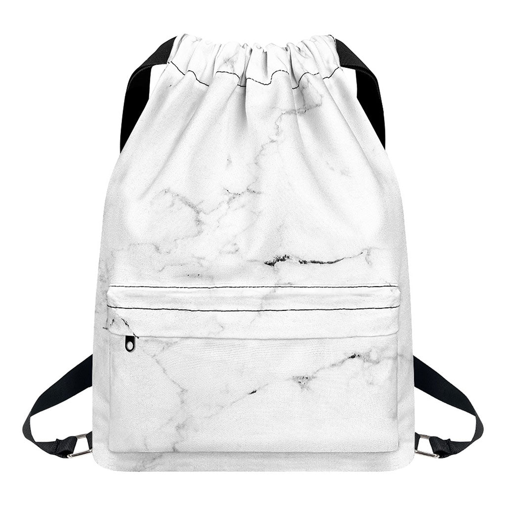 White Grunge Marble Print Drawstring Backpack