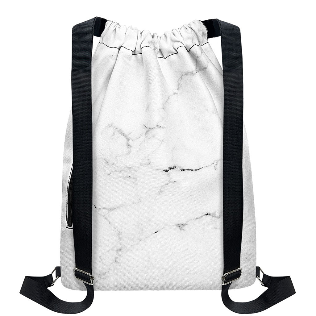 White Grunge Marble Print Drawstring Backpack
