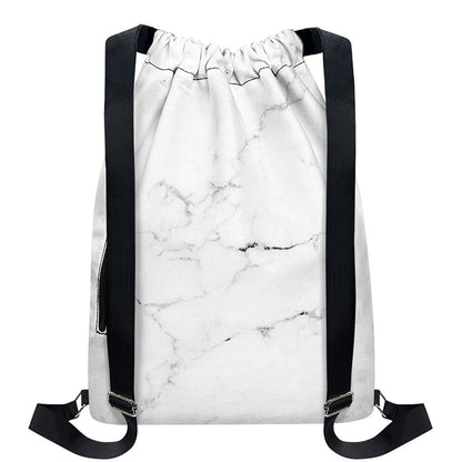 White Grunge Marble Print Drawstring Backpack