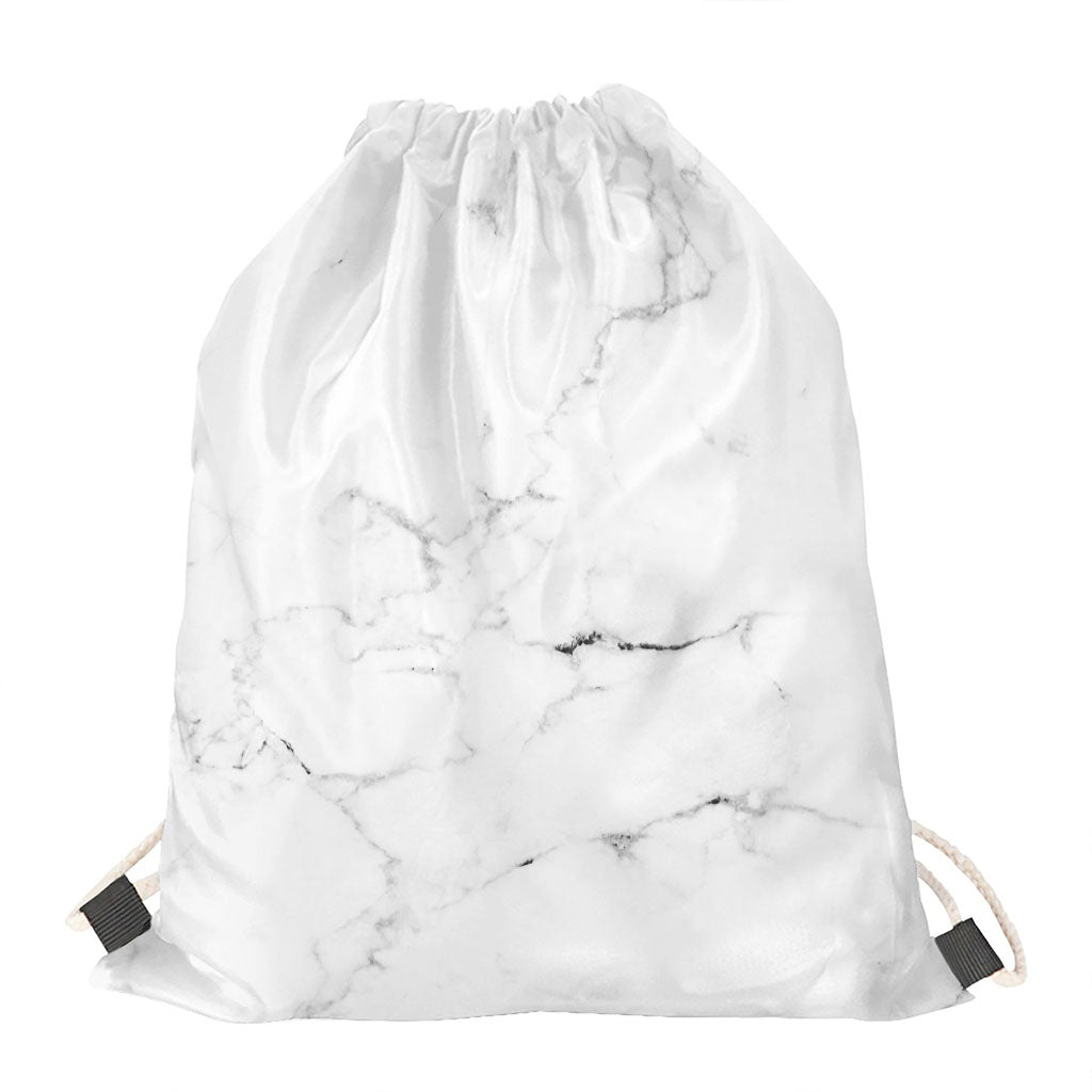 White Grunge Marble Print Drawstring Bag