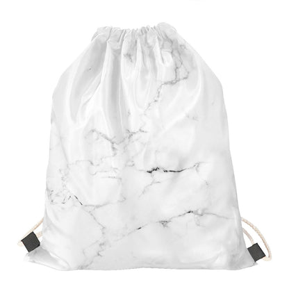 White Grunge Marble Print Drawstring Bag