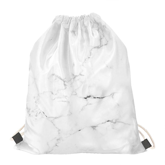 White Grunge Marble Print Drawstring Bag
