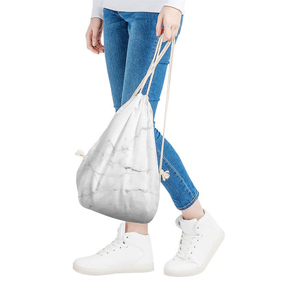 White Grunge Marble Print Drawstring Bag