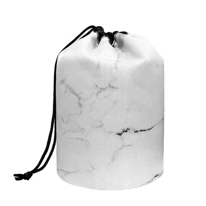 White Grunge Marble Print Drawstring Makeup Bag