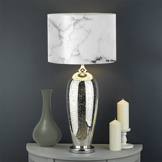 White Grunge Marble Print Drum Lamp Shade