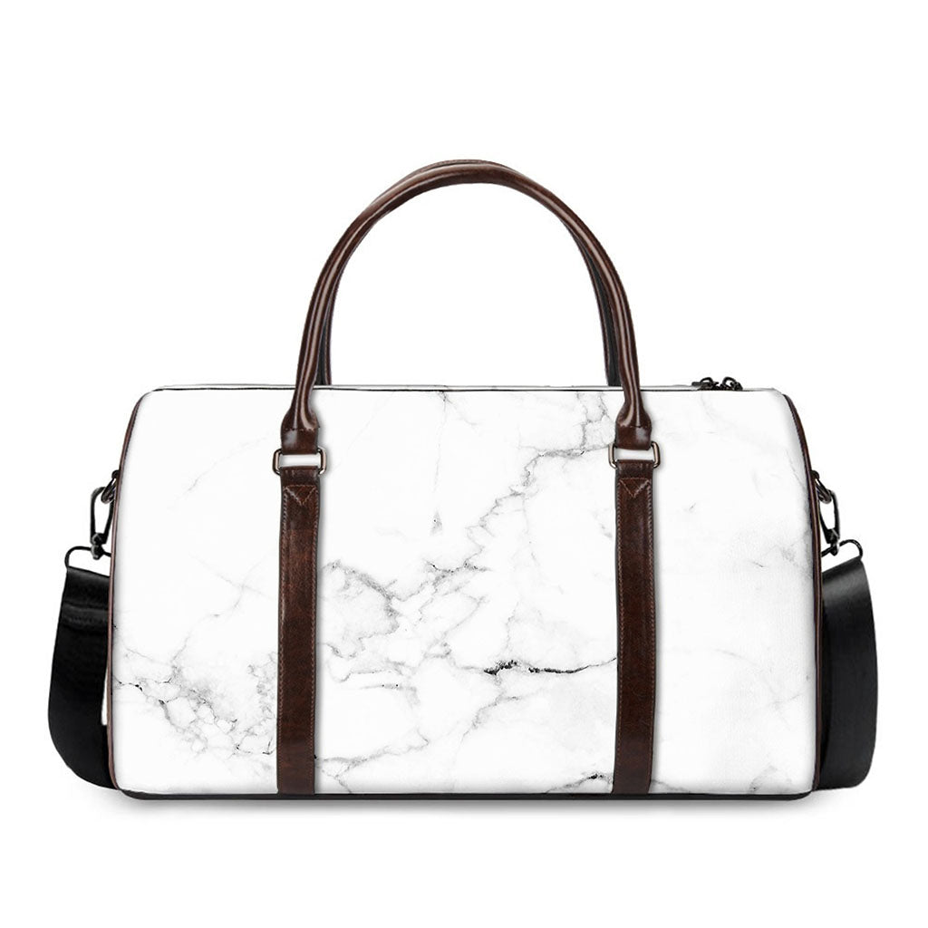 White Grunge Marble Print Duffle Bag