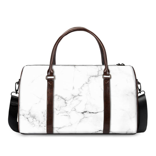 White Grunge Marble Print Duffle Bag