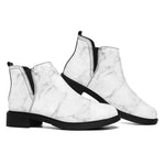 White Grunge Marble Print Flat Ankle Boots