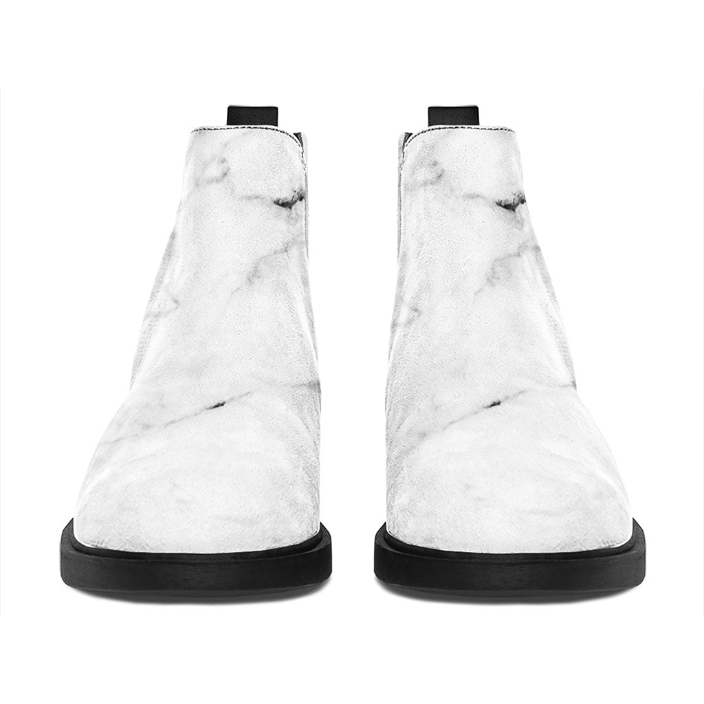 White Grunge Marble Print Flat Ankle Boots
