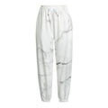White Grunge Marble Print Fleece Lined Knit Pants