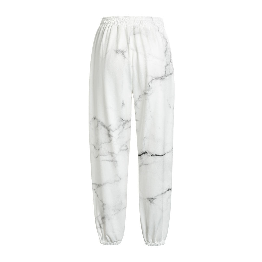 White Grunge Marble Print Fleece Lined Knit Pants