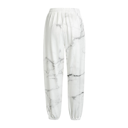 White Grunge Marble Print Fleece Lined Knit Pants