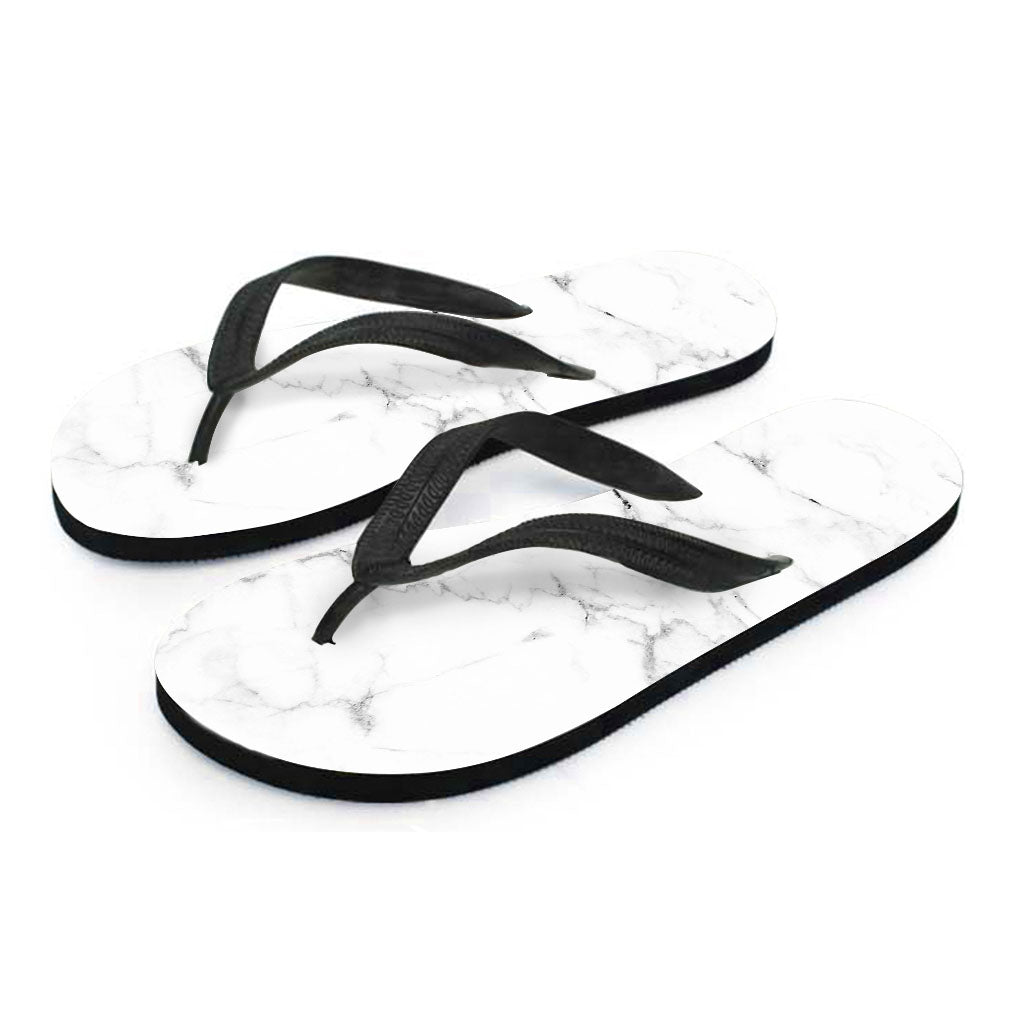 White Grunge Marble Print Flip Flops