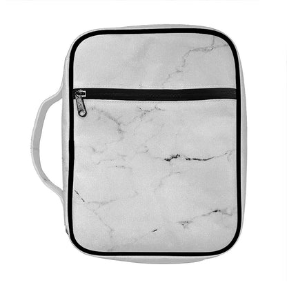 White Grunge Marble Print Front Pocket Bible Bag