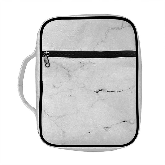 White Grunge Marble Print Front Pocket Bible Bag