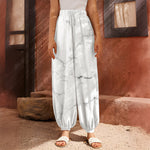 White Grunge Marble Print Harem Pants