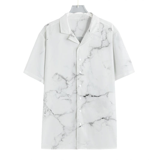 White Grunge Marble Print Hawaiian Shirt