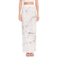 White Grunge Marble Print High Slit Maxi Skirt