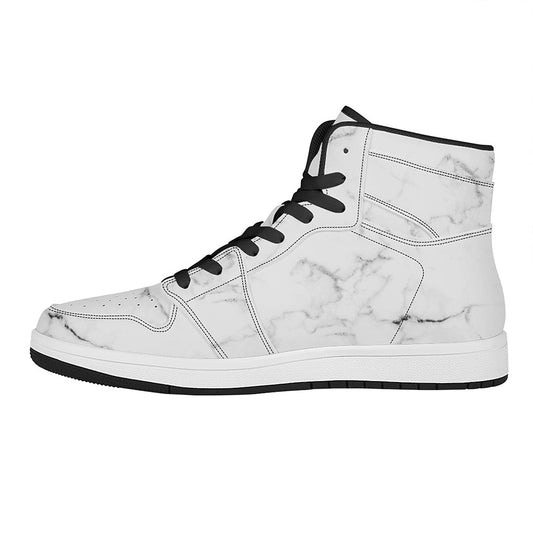 White Grunge Marble Print High Top Leather Sneakers