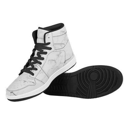 White Grunge Marble Print High Top Leather Sneakers