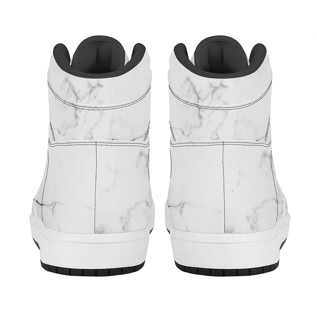 White Grunge Marble Print High Top Leather Sneakers