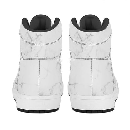 White Grunge Marble Print High Top Leather Sneakers