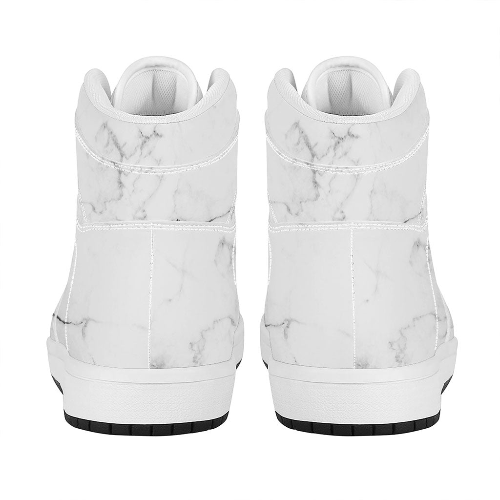 White Grunge Marble Print High Top Leather Sneakers