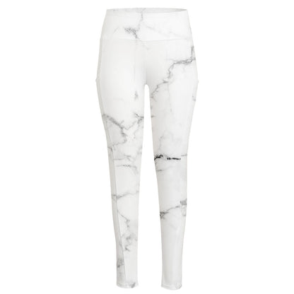 White Grunge Marble Print High-Waisted Pocket Leggings