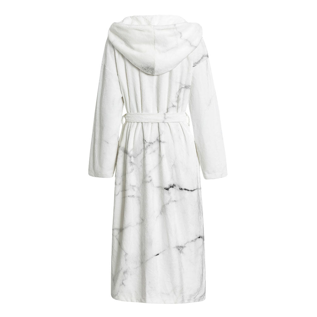 White Grunge Marble Print Hooded Bathrobe