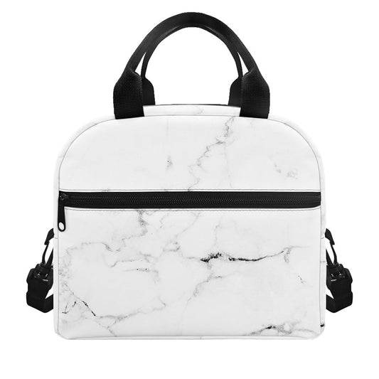 White Grunge Marble Print Insulated Lunch Bag