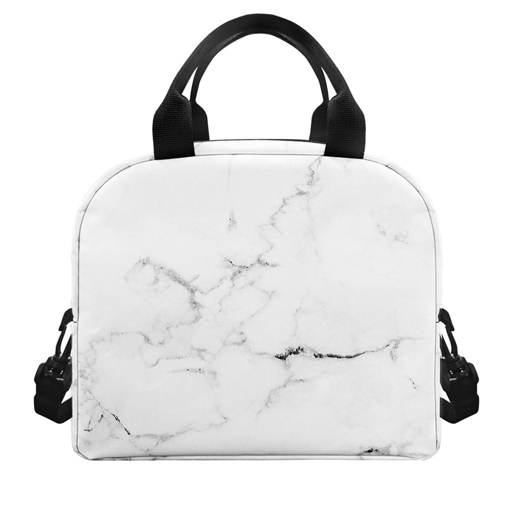 White Grunge Marble Print Insulated Lunch Bag