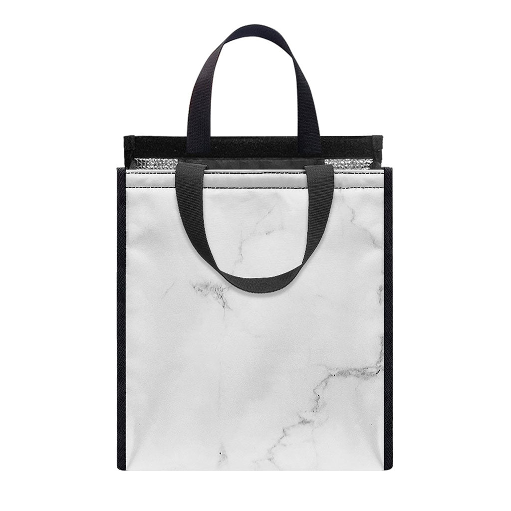 White Grunge Marble Print Insulated Lunch Tote