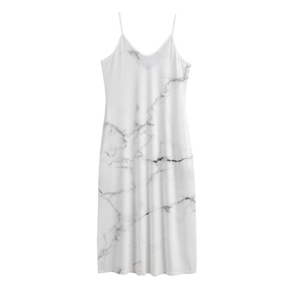 White Grunge Marble Print Jersey Midi Cami Dress