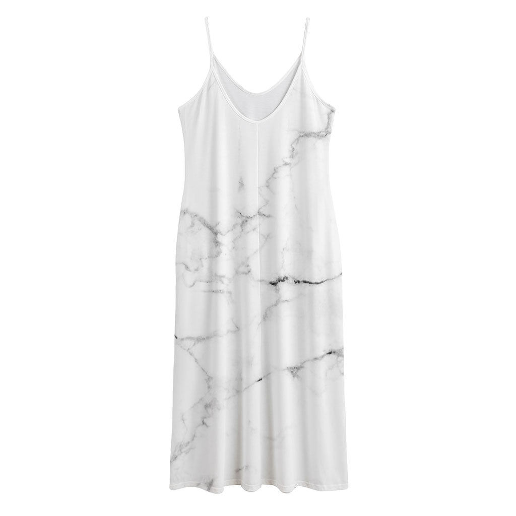 White Grunge Marble Print Jersey Midi Cami Dress