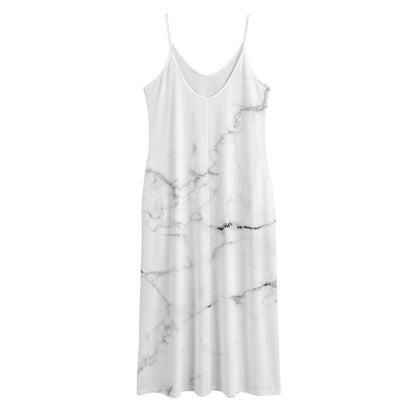 White Grunge Marble Print Jersey Midi Cami Dress