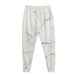 White Grunge Marble Print Jogger Pants