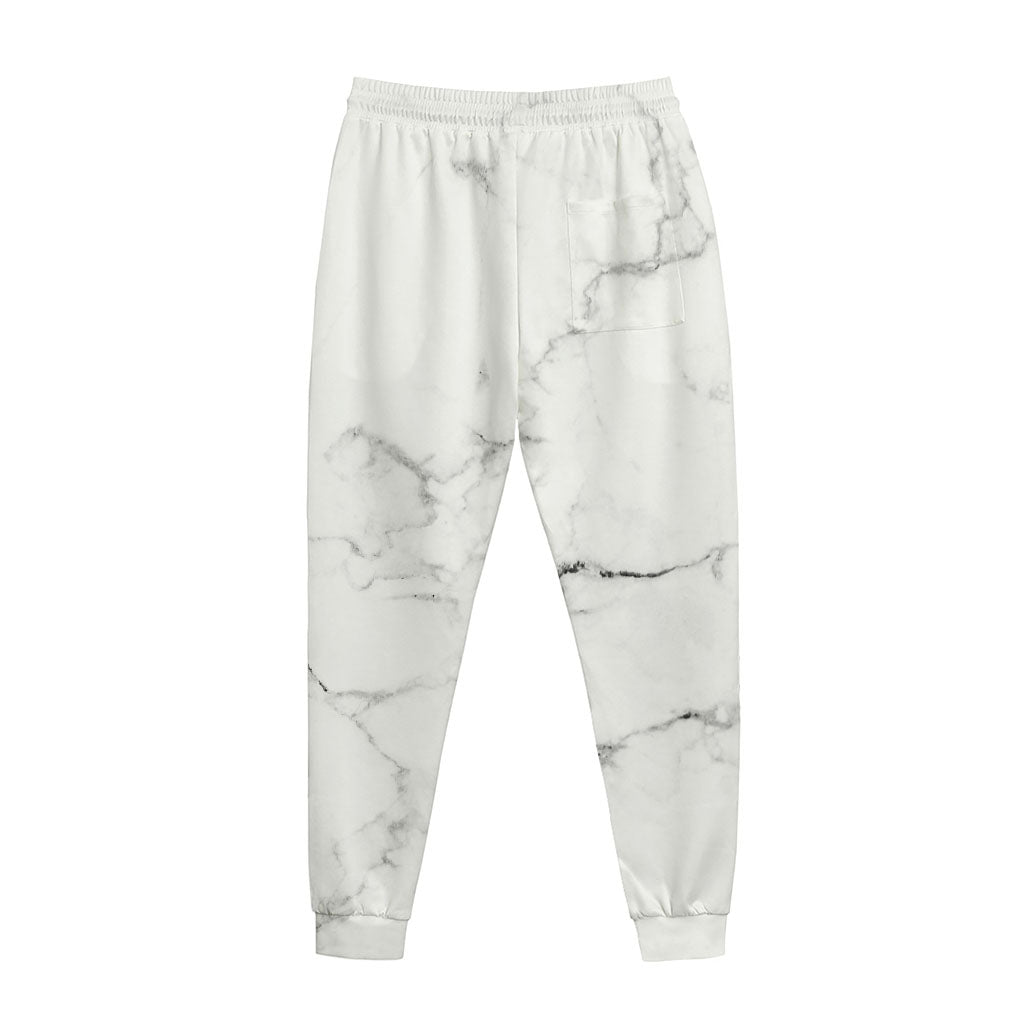 White Grunge Marble Print Jogger Pants