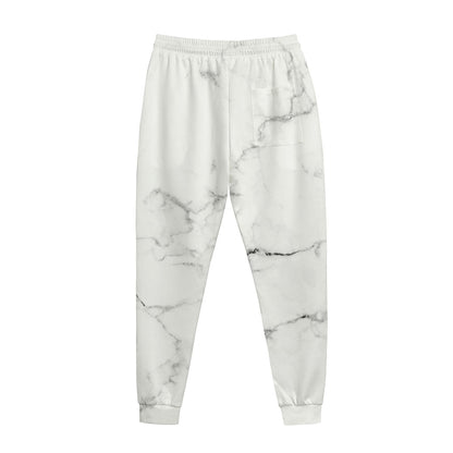 White Grunge Marble Print Jogger Pants