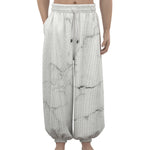 White Grunge Marble Print Lantern Pants