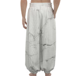 White Grunge Marble Print Lantern Pants