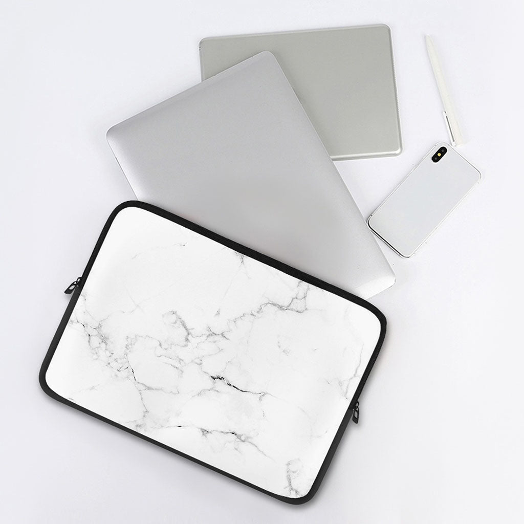White Grunge Marble Print Laptop Sleeve