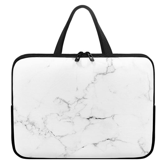 White Grunge Marble Print Laptop Sleeve With Handle